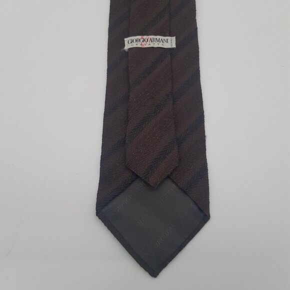 Giorgio Armani Cravatte Silk & Wool Tie Chocolate Brown & Black Diagonal Stripes - Picture 6 of 11